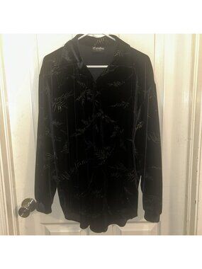 Caribou New York Women’s Long Sleeve Button Top Palm Leaves Size X-Large Black